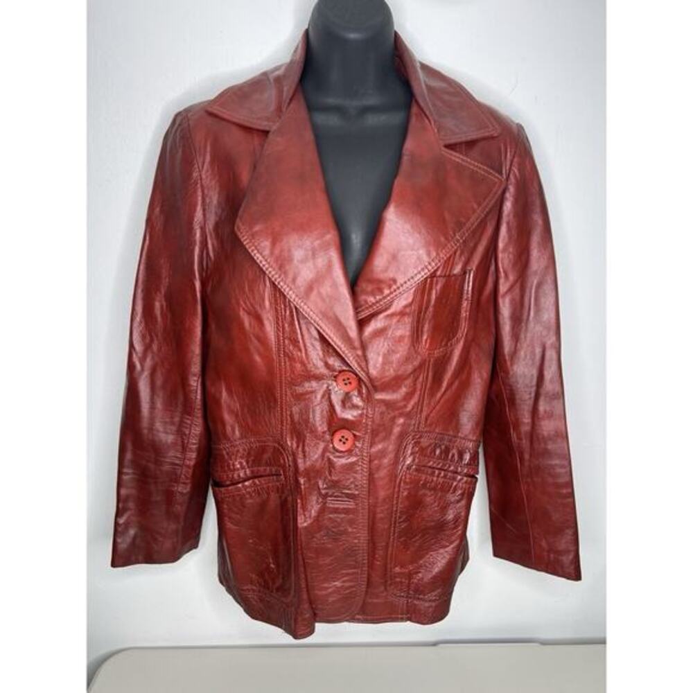Vintage Red Olympic USA Leather Jacket Tag Size 14 Retro